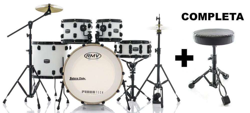 Bateria RMV FiberTech Silky Branca 20",10",12",16" com Banco, Pratos e Ferragens (Exclusiva)