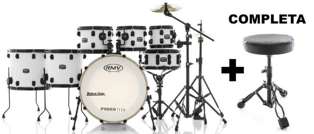Bateria RMV FiberTech Silky Branca 20",8",10",12",14",16" Banco, Pratos e Ferragens (Exclusiva)