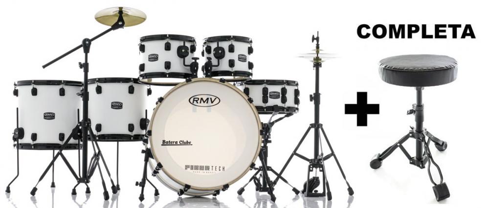 Bateria RMV FiberTech Silky Branca 22",10",12",14",16" com Banco, Pratos e Ferragens (Exclusiva)