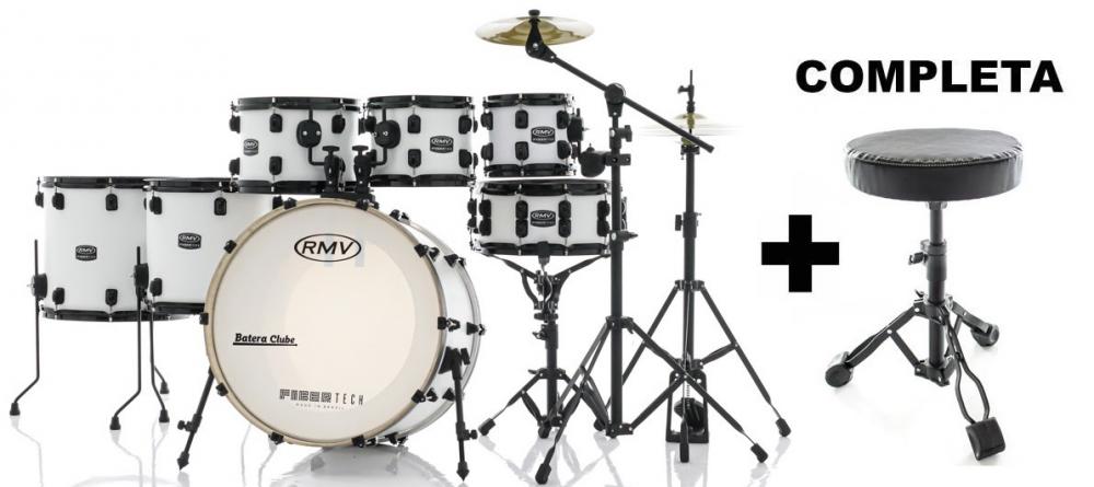 Bateria RMV FiberTech Silky Branca 22",8",10",12",14",16" Banco, Pratos e Ferragens (Exclusiva)