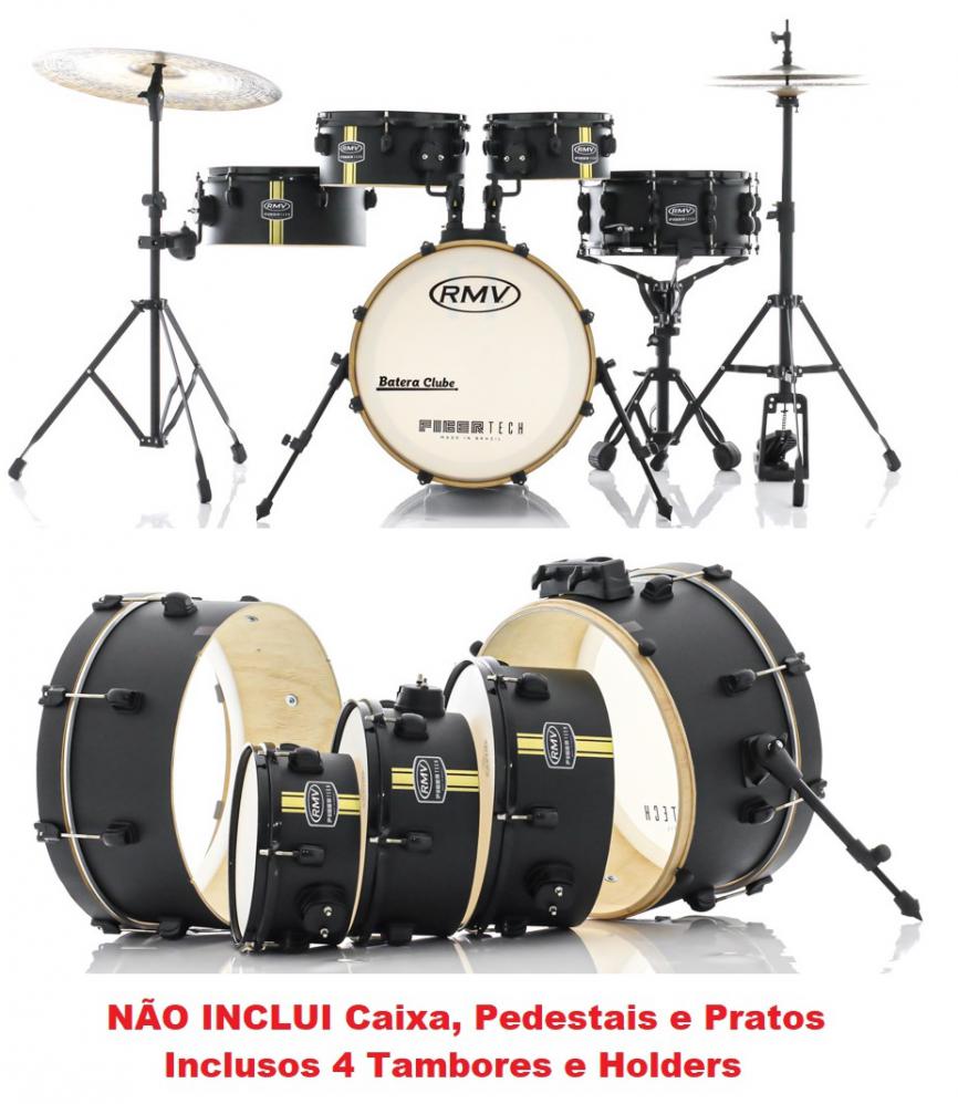 Bateria RMV FiberTech Trip Black Gold Stripe Compacta com 4 Tambores guarde tudo dentro do bumbo (Exclusiva)