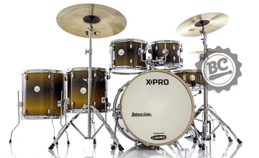 Bateria X-Pro C. Ibañez Upper Gold Sparkle 22",10",12",14",16" com Ferragens, Banco e Peles Evans