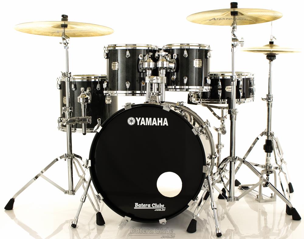 Bateria Yamaha Maple Custom Absolute Black Sparkle 22",10",12",14" Made in Japan (Seminovo)