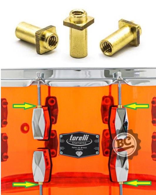 Buchas de Afinação Torelli TA086 Kit com 6 Buchas em Brass para Canoas com mola Tom, Surdo e Caixa