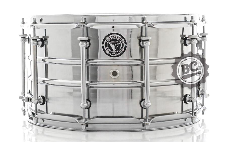 Caixa Bauer Steel Shell 14x8" TCM41 canoas Tube Lugs, casco Aço cromado, abafador interno e travas de afinação