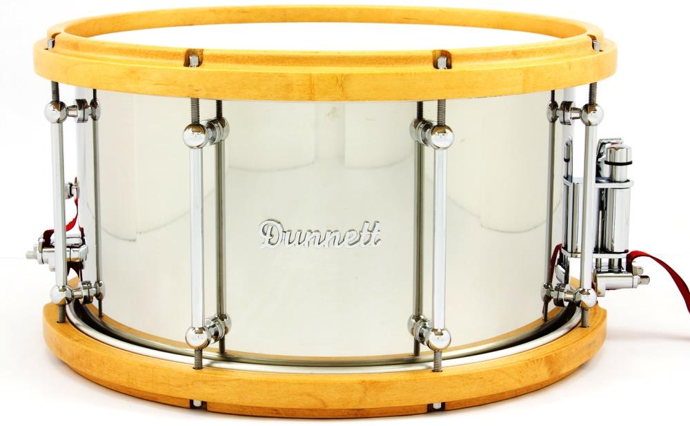 Caixa Dunnett Stainless Steel Shell Hard Maple Wood Hoops 14x8" Made in Canada US$ 699 (Acervo)
