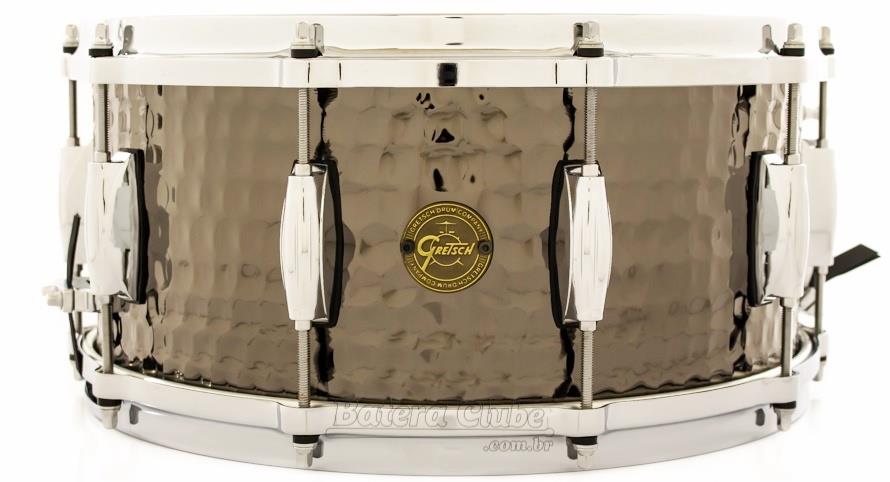 Caixa Gretsch Full Range Hammered Black Nickel Steel 14x6,5" com Aros Die-Cast