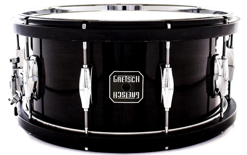 Caixa Gretsch Full Range Maple Wood-Metal Hoop Piano Black 14x6,5" com Aros de Madeira e Metal