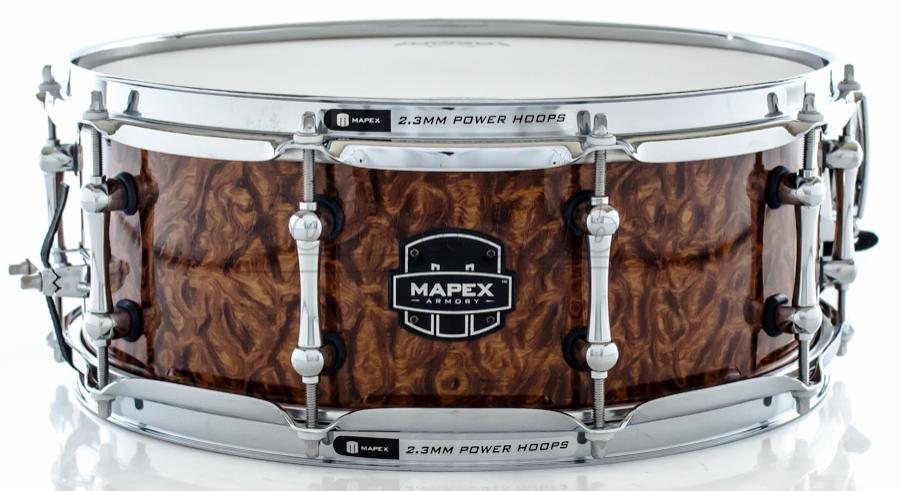 Caixa Mapex Armory Dillinger Maple Walnut Stain over Figured Wood 14x5,5" com Aros Power Hoop
