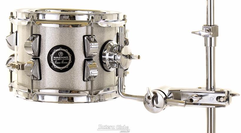 Caixa Nagano Snare Series Micro New Beat Grey Sparkle 8x6" com Caneca e Clamp Holder para Fixação