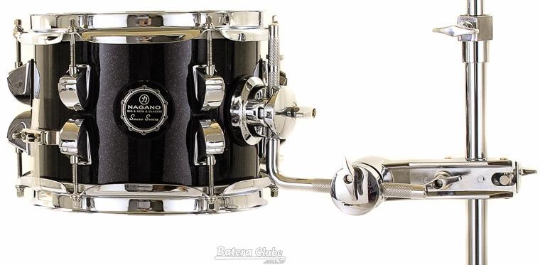 Caixa Nagano Snare Series Micro New Beat Ebony Sparkle 8x6" com Caneca e Clamp Holder para Fixação