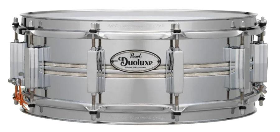 Caixa Pearl Duoluxe Jupiter Alloy Chrome Brass Shell 14x5,5" Nicotine White Marine Inlays e Aros SuperHoop II