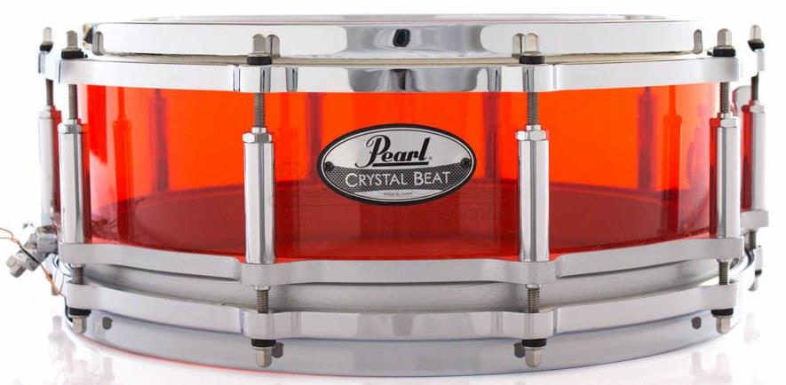 Caixa Pearl Free Floating Crystal Beat Ruby Red 14x5" com Casco em Acrílico e Aros MasterCast