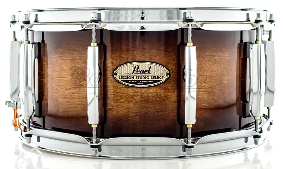Caixa Pearl Session Studio Select Gloss Barnwood Brown 14x6,5" Casco Fino Híbrido em Mogno e Birch
