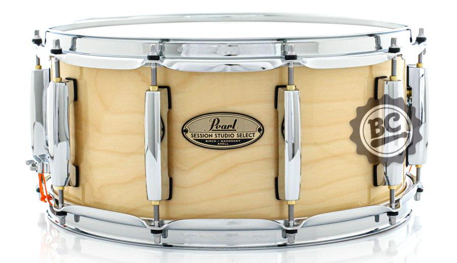 Caixa Pearl Session Studio Select Gloss Natural Birch 14x6,5" Casco Fino Híbrido em Mogno e Birch