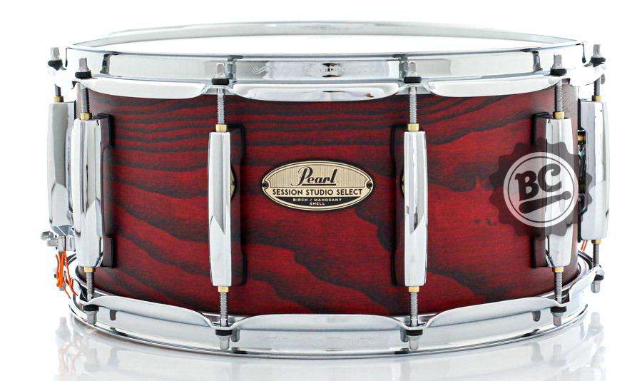 Caixa Pearl Session Studio Select Scarlet Ash 14x6,5" Casco Fino Híbrido em Mogno e Birch