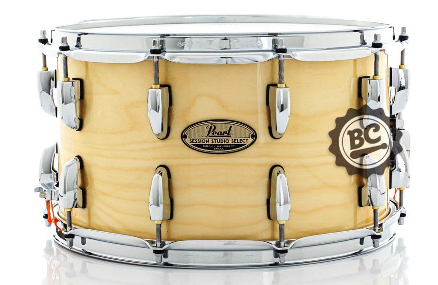Caixa Pearl Session Studio Select Gloss Natural Birch 14x8" Casco Fino Híbrido em Mogno e Birch