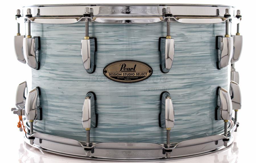 Caixa Pearl Session Studio Select Ice Blue Oyster 14x8" Casco Fino Híbrido em Mogno e Birch