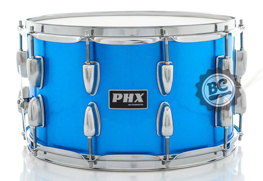 Caixa PHX Music Instrumentos Azul Celeste 14x8" com 10 Afinações e Casco em Basswood Ballad Snare