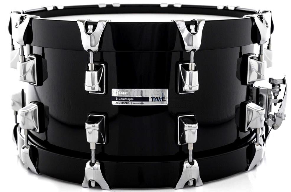 Caixa Taye Studio Maple Piano Black 14x7" com Aros Wood Hoop 14-Ply