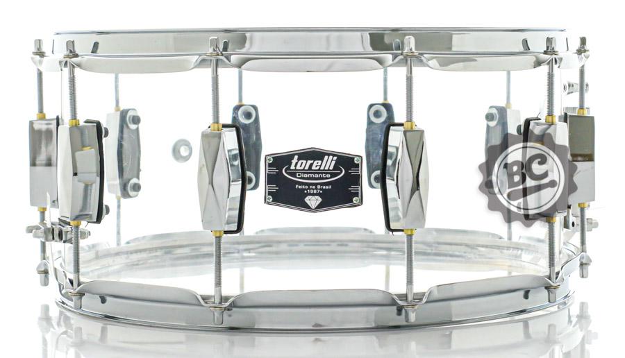 Caixa Torelli Diamante Acrílico Cristal 14x6,5" TCD86CR com buchas e esteira em brass e 10 afinações