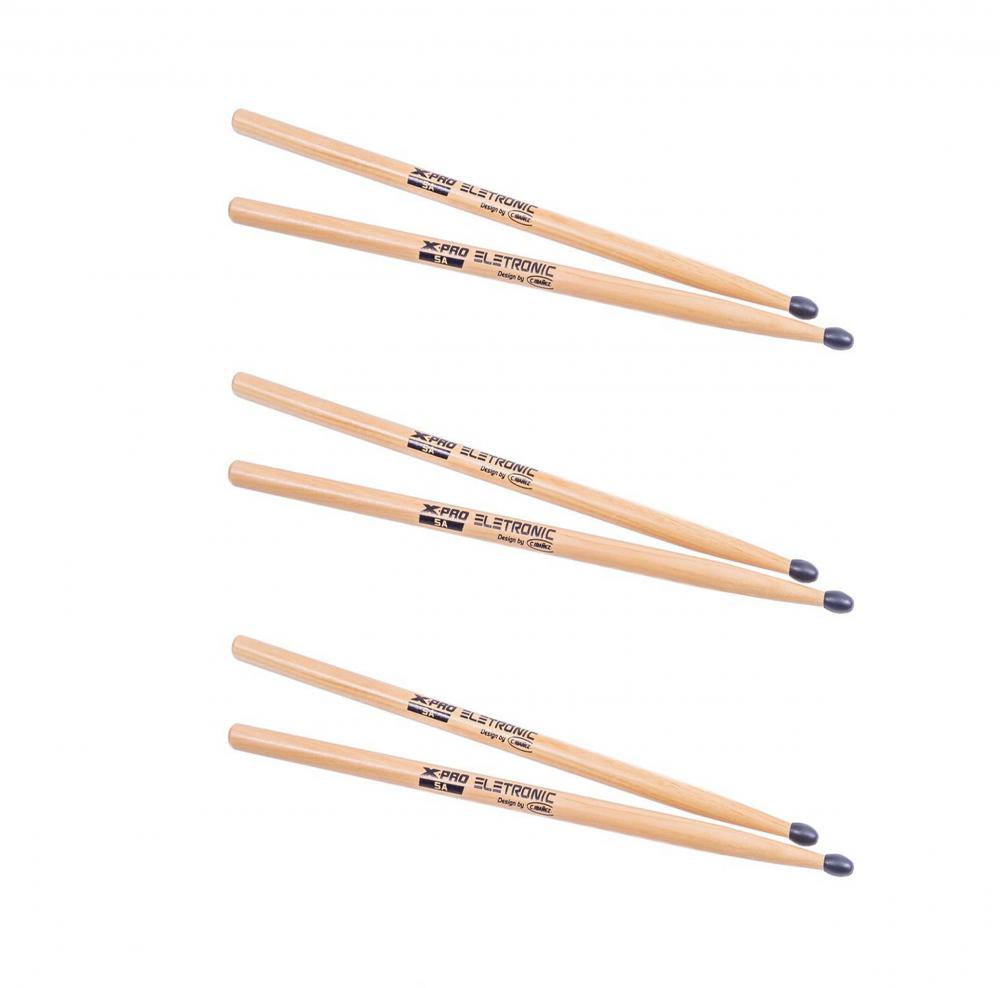 Kit 3 pares de Baquetas C. Ibañez X-Pro Eletronic 5A c/ Ponta de Nylon p/ Bateria Eletrônica