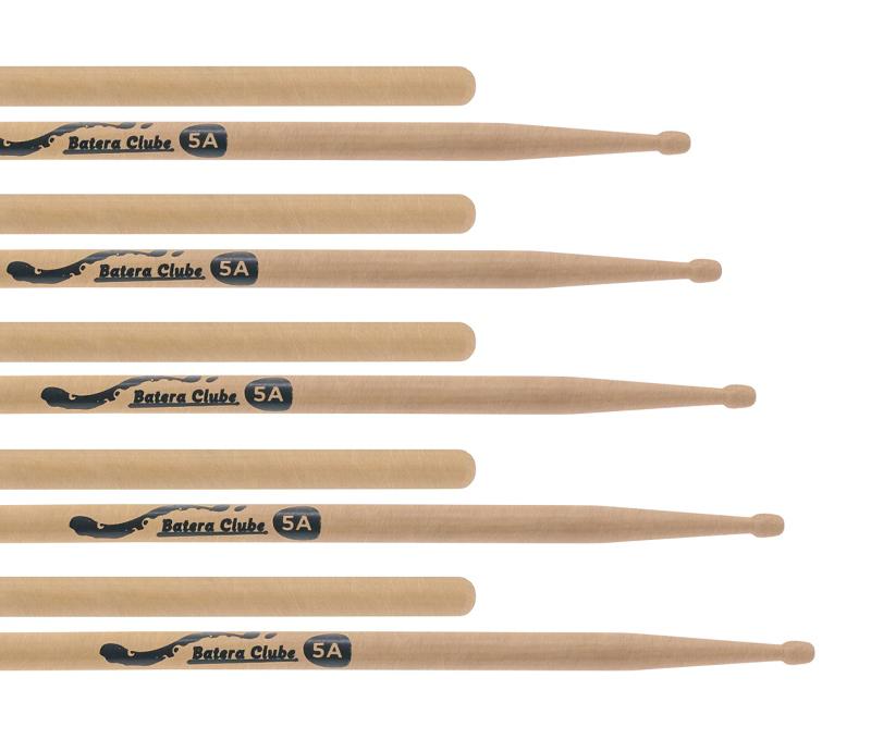 Kit de Baquetas 5A Batera Clube Pacote com 5 Pares by Liverpool em Tauarí Wood Nirvana Padrão 5A