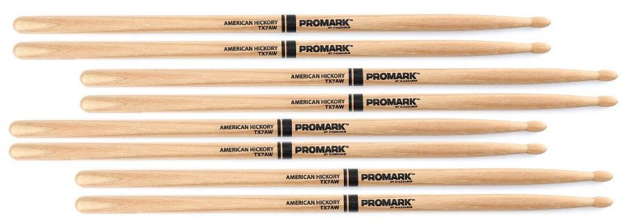 Kit de Baquetas Promark Padrão com 4 Pares 7A Clássica TX7AW em Classic Hickory Made in USA