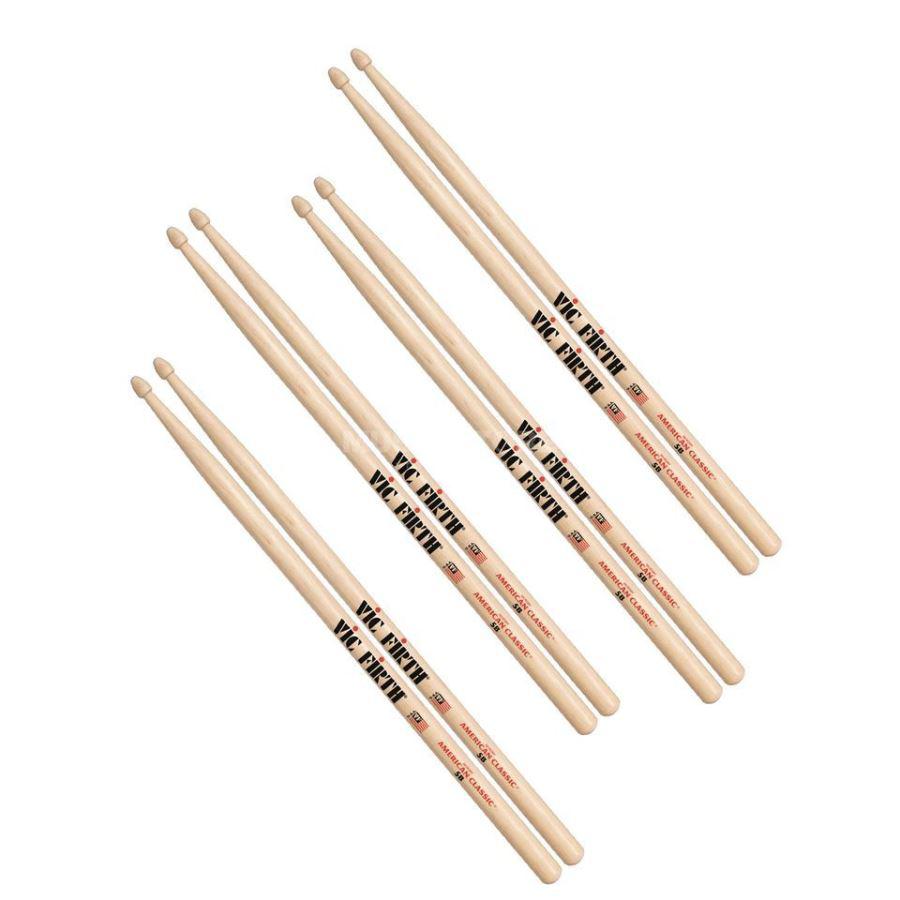 Kit de Baquetas Vic Firth American Classic Hickory 5B Leve 4 e Pague 3 Value Pack 1 Grátis (1521)