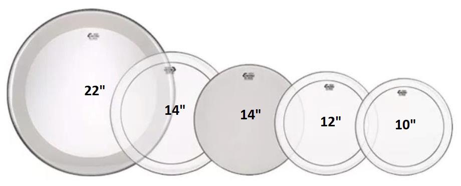 Kit de Peles Remo Encore Pinstripe Tons 10",12",14", Bumbo 22" Powerstroke, Caixa 14" (10630)