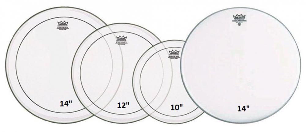 Kit de Peles Remo Pinstripe Tons 10",12",14" "Hidráulica" e 14" Porosa Caixa (10460) Made in USA