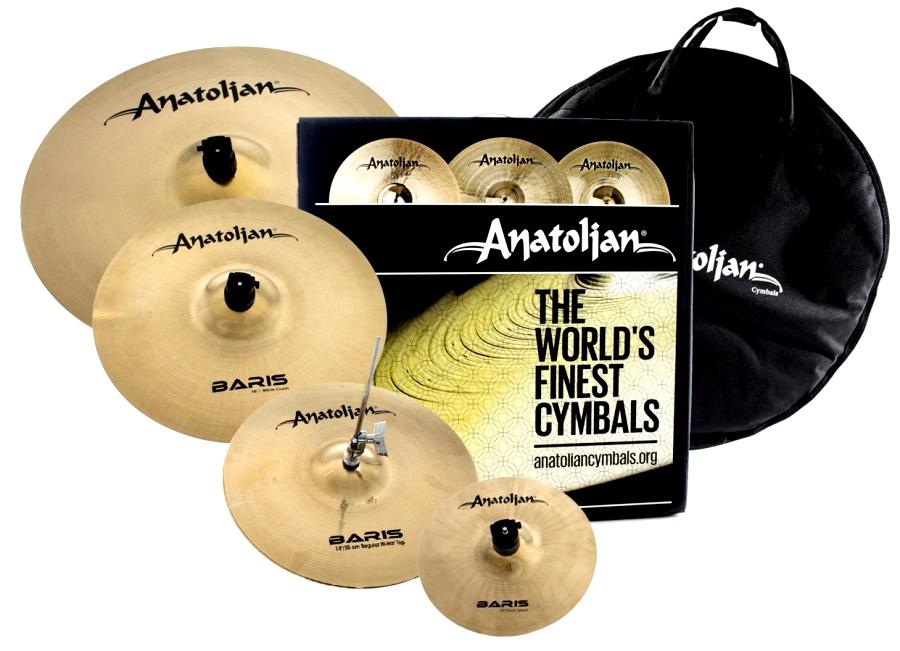 Kit de Pratos Anatolian Baris Brilliant com Crash 16", Chimbal 14", Ride 20", Splash 10" e Bag