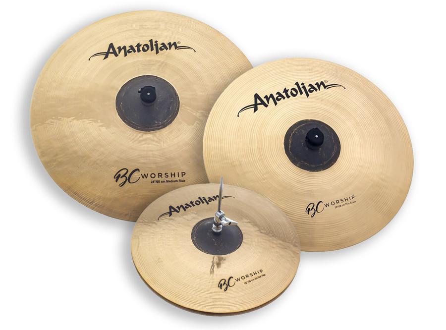 Kit de Pratos Anatolian BC Worship com Crash 20", Chimbal 16", Ride 24" e Bag (Versátil e Brilhante)