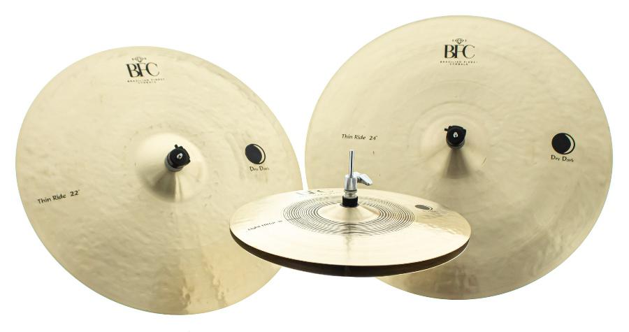 Kit de Pratos BFC Brazilian Finest Cymbals KIT1 com Hihat Light 16", Thin Rides 22" e 24" Bronze B20