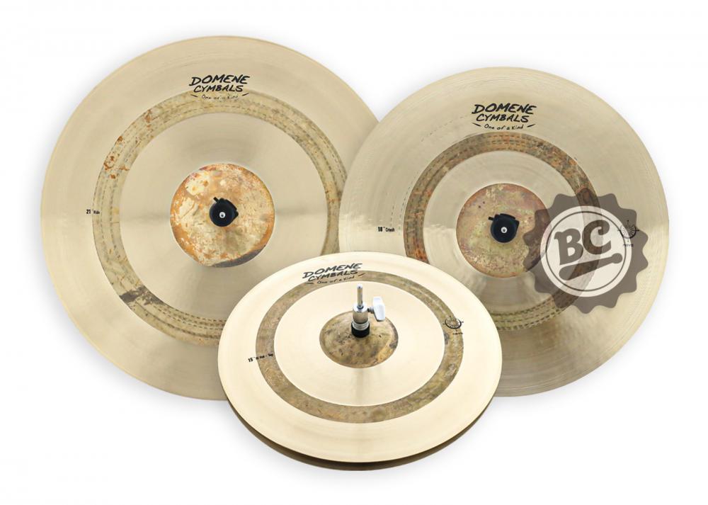 Kit de Pratos Domene Nova Series com Hihat 15", Crash 18" e Ride 21" em Bronze B20 (Made in Brazil)