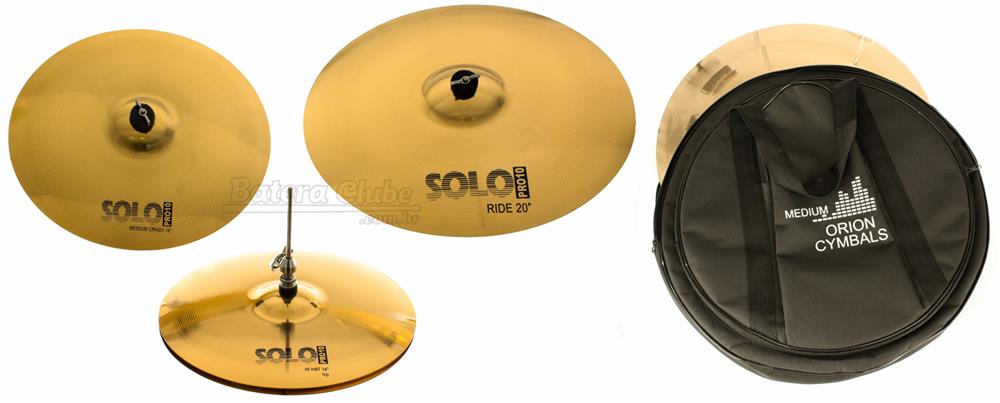 Kit de Pratos Orion Solo Pro 10 SP70 Medium Set c/ Crash 16", Hihat 14", Ride 20" e Bag