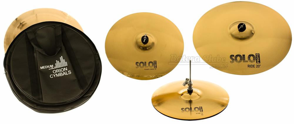 Kit de Pratos Orion Solo Pro 10 SP90 Power Set com Crash 16", Hihat 14", Ride 20" e Bag