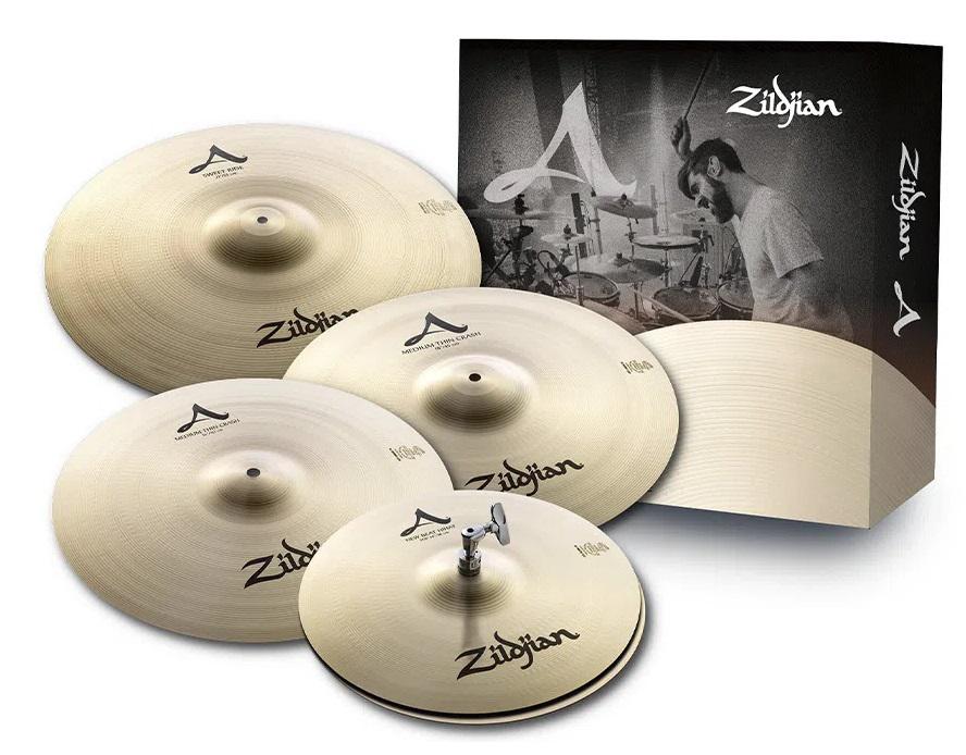 Kit de Pratos Zildjian A Series A391 Crashes 16" e 18", Sweet Ride 21", Chimbal New Beat 14" (16286)