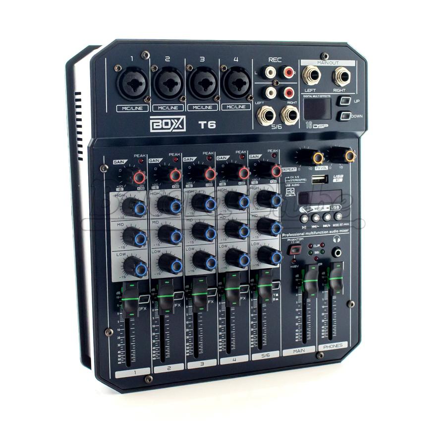 Mixer BOXX T6 Mesa de Som 5 Canais para Lives e Gravações Interface Plug and Play para Smartphones