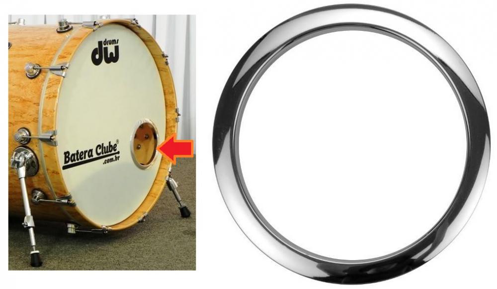 Molde para Furo no Bumbo Bass Drum Os Cromado com 4" HC4 Proteja e Decore o Furo do Bumbo