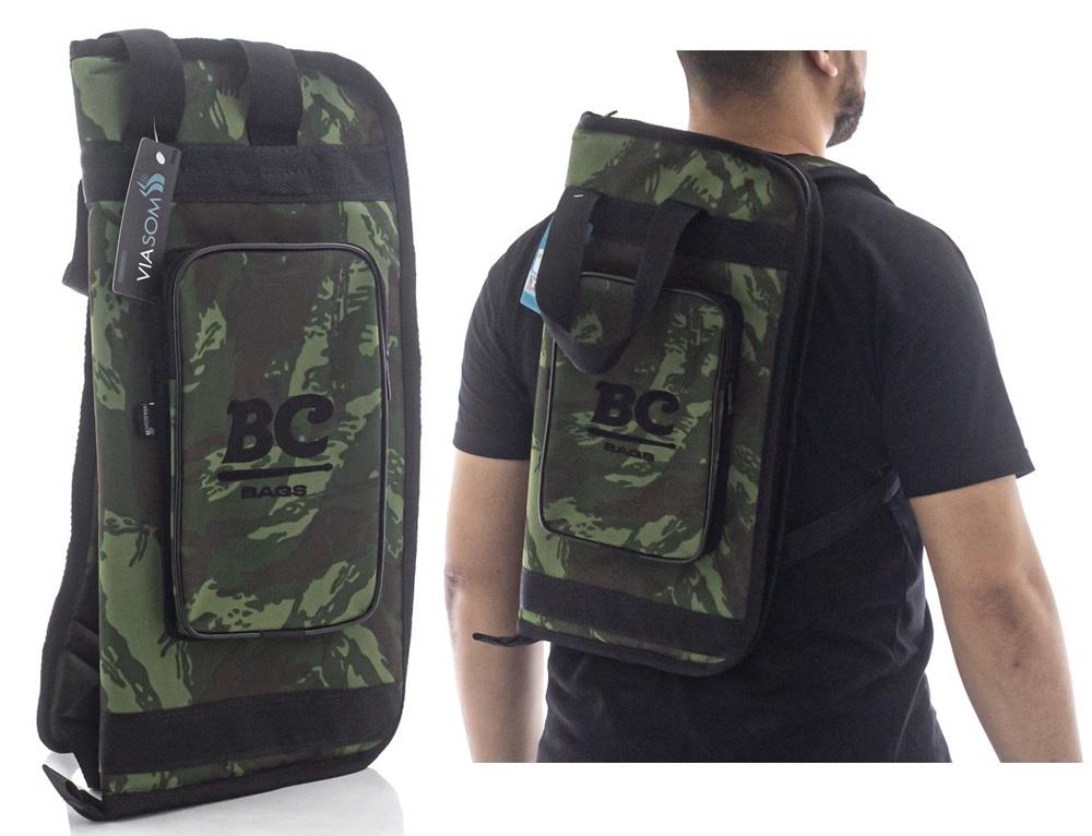 Bag de Baquetas Batera Clube BC Camuflagem grande com alça de mochila e diversas divisões (000205)