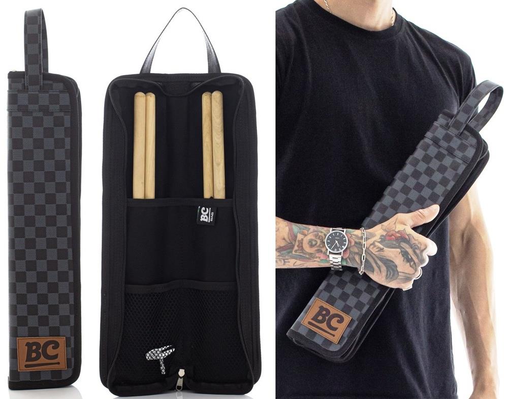 Bag de Baquetas BC Batera Clube Signature Tommaso Xadrez Black em couro sintético e tamanho compacto