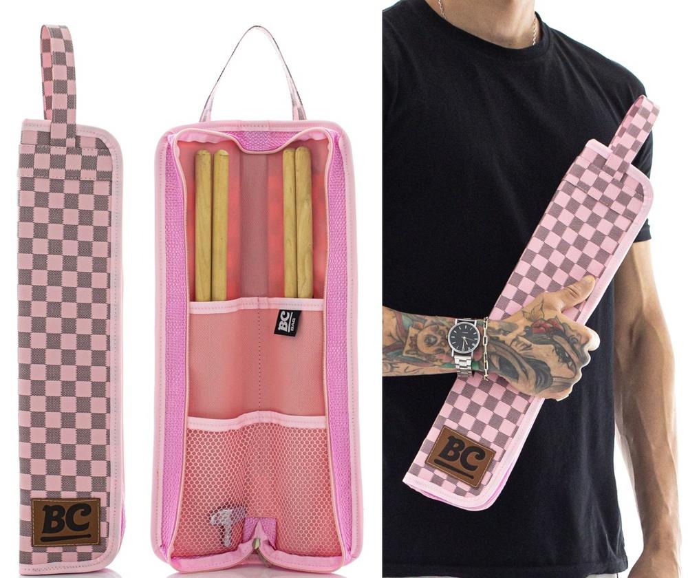 Bag de Baquetas BC Batera Clube Xadrez Rosa Signature Tommaso em couro sintético e tamanho compacto