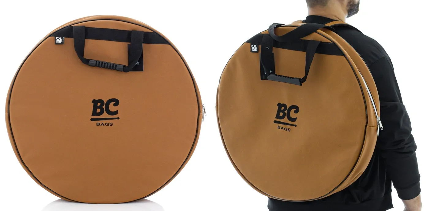 Bag de Pratos BC Bags Batera Clube Signature Via Caramelo 22" em Eco Couro com alça de mochila