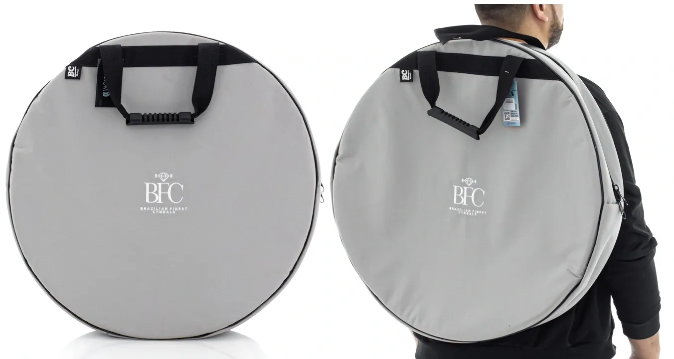 Bag de Pratos BFC Brazilian Finest Cymbals Via Cinza Nylon 22" com alça de mochila e divisão interna