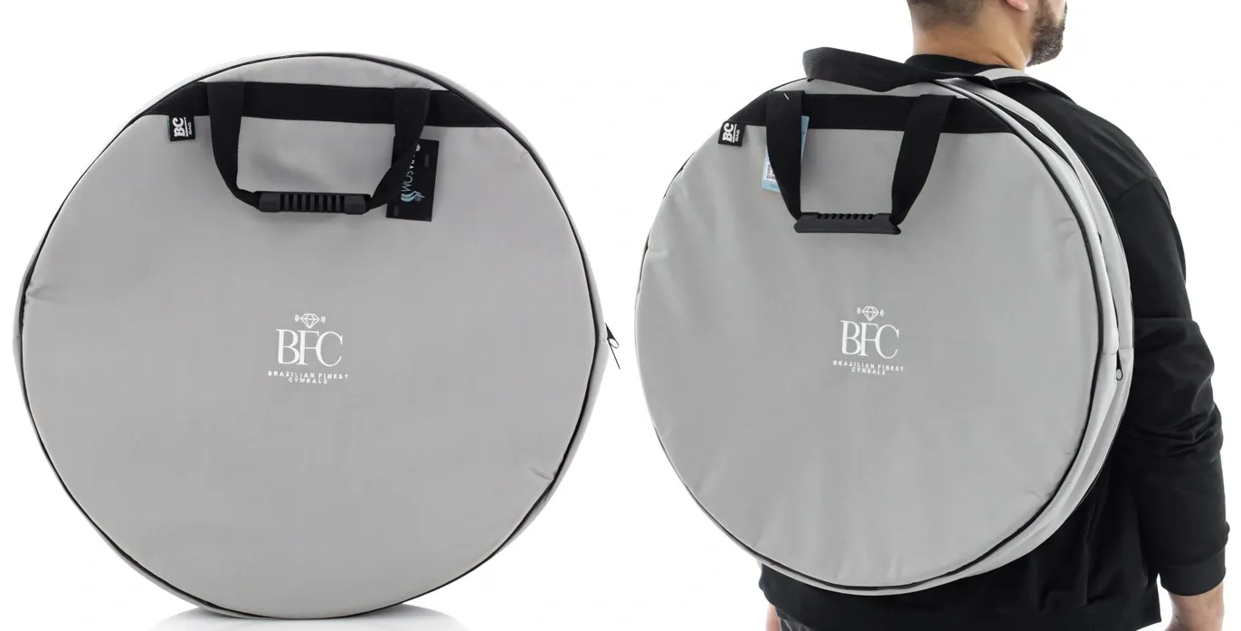 Bag de Pratos BFC Brazilian Finest Cymbals Via Cinza Nylon 24" com alça de mochila e divisão interna