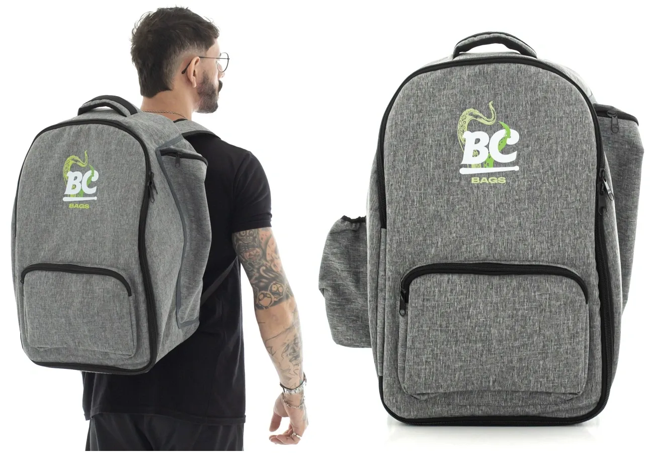 Bag Mochila BC Bags Signature Drumbag Cinza para Bateristas, uso misto, baquetas, laptop e acessórios
