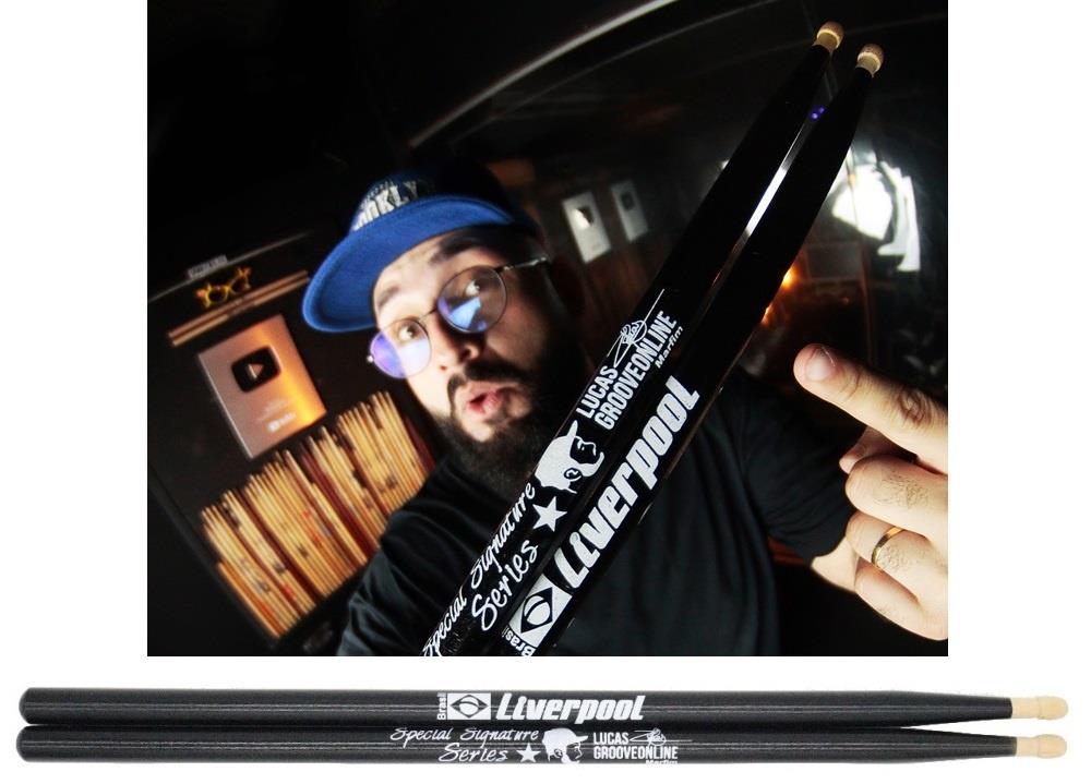 Baqueta Liverpool Signature Lucas Grooveonline 5A Black em Marfim (Padrão 5A Comprida) EX-276