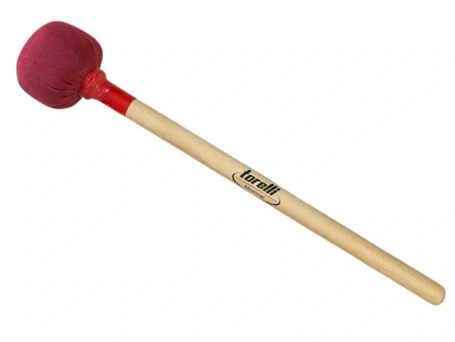Baqueta para Zabumba Torelli TQ090 Vermelha com ponta redonda com 30cm de comprimento madeira e pelúcia