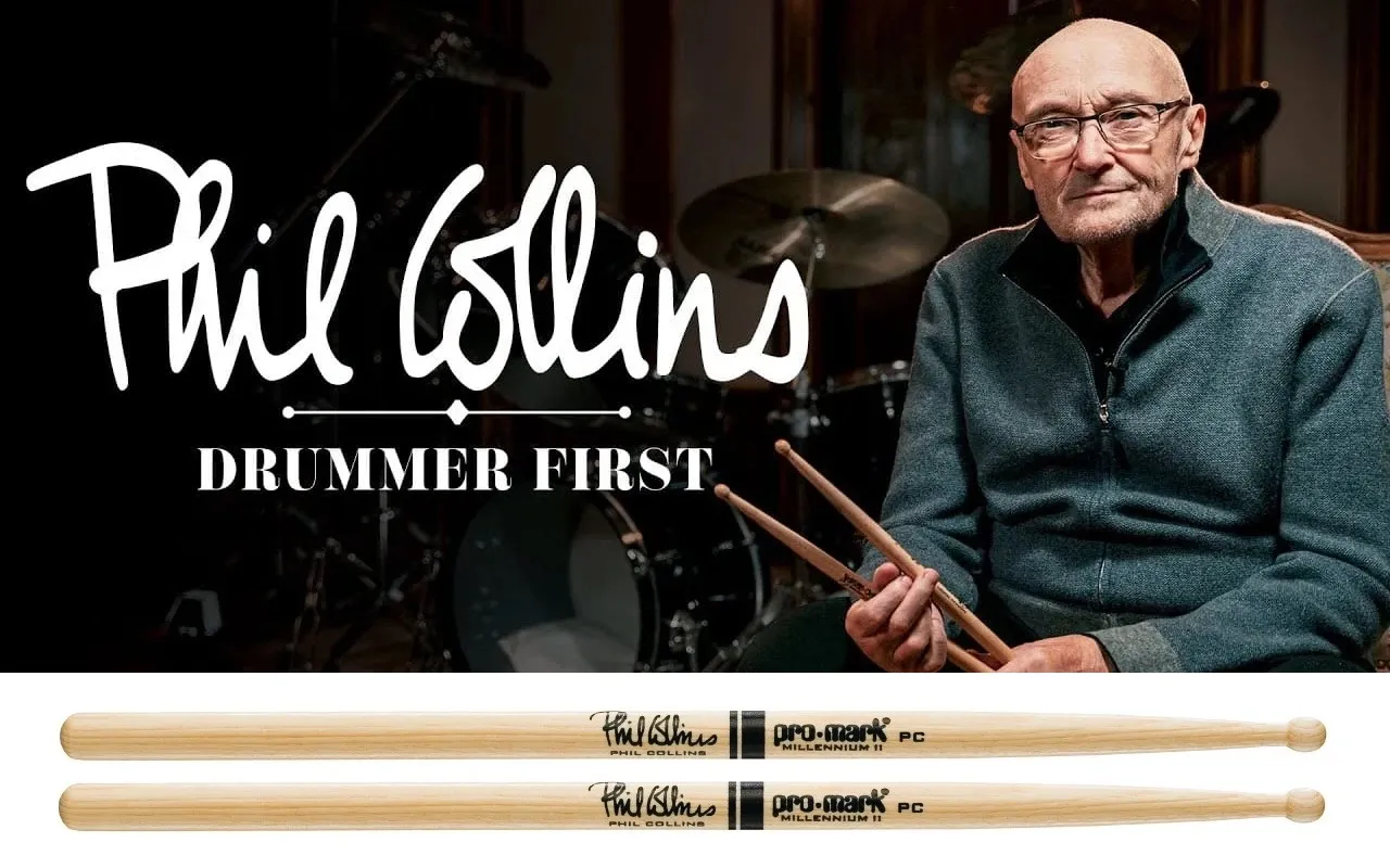 Baqueta Promark Signature Phil Collins TXPCW Padrão 5A mais curta American Hickory (020522)